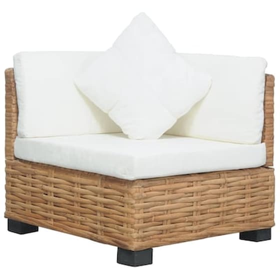 Καναπές Γωνιακός VidaXL με Μαξιλάρια από Γνήσιο Ρατάν 66x69x62 cm - Κρεμ image 1