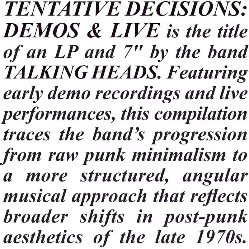 Tentative Decisions - Demos Live (2LP)