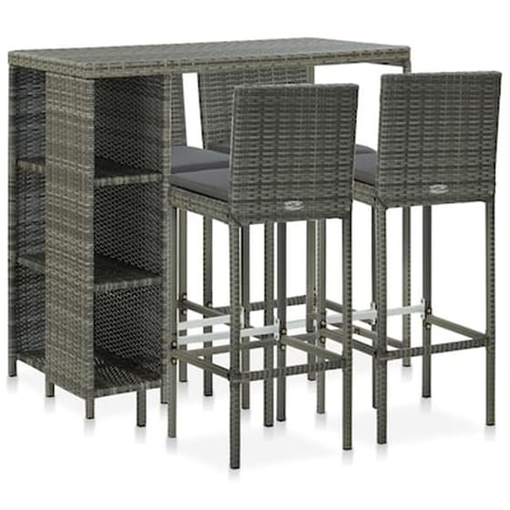Vidaxl Σετ Επίπλων Μπαρ Κήπου 5 Τεμ. Γκρι Συνθετικό Ρατάν Με Μαξιλάρια image 0