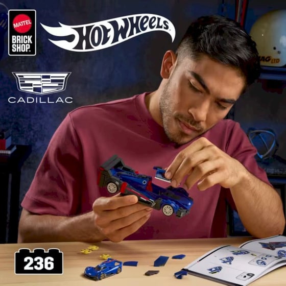 Mattel Hot Wheels Brick Shop Σετ Κατασκευής Speed Series Cadillac Project GTP Hypercar 1:32 (236 Κομμάτια) (JFR89) image 1