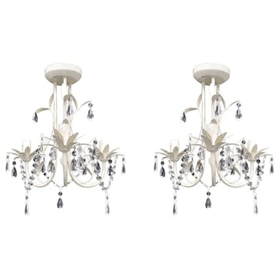 Vidaxl Πολυέλαιοι Εκλεπτυσμένοι 2 Τεμ. Λευκοί Κρυστάλλινοι image 1