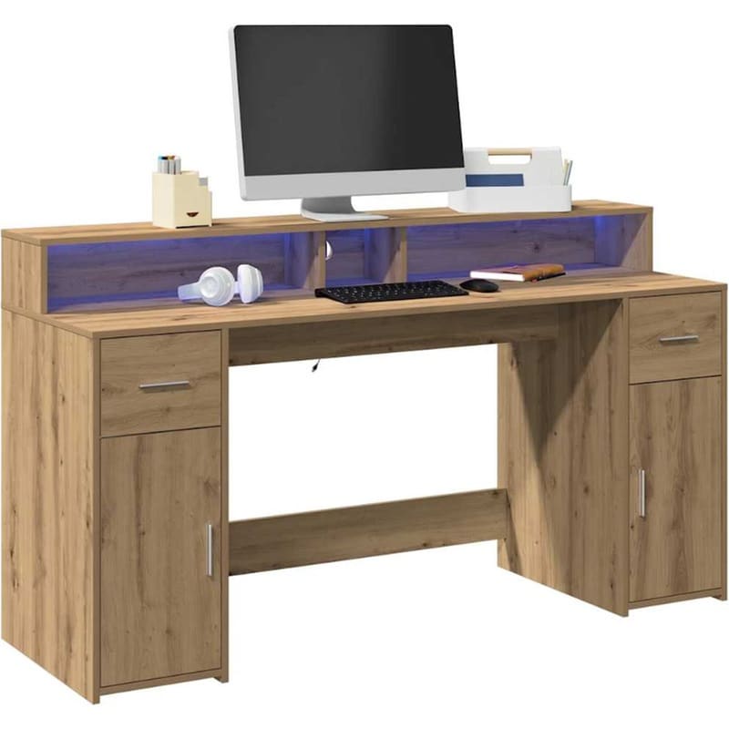 Γραφείο VidaXL με LED από Επεξεργασμένο Ξύλο 160x55x91 cm - Artisan Δρυς
