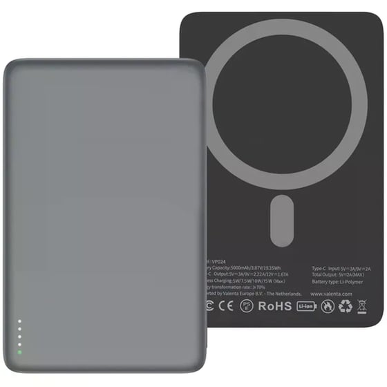 Powerbank&nbsp;Valenta Ultra Slim Wireless Magsafe&nbsp;5000mAh με Θύρα USB-C Grey image 2