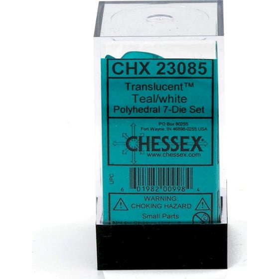 Σετ Ζάρια - 7 Dice Set Translucent Polyhedral Teal With White Chessex image 1