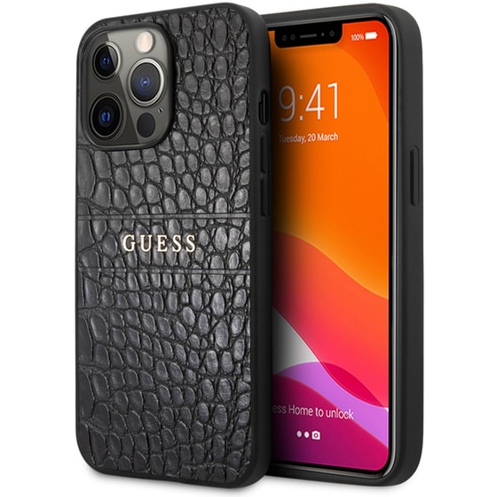 Θήκη Apple iPhone 13 Pro - Guess Croco Collection Hot Stamp Lines - Μαύρο image 2