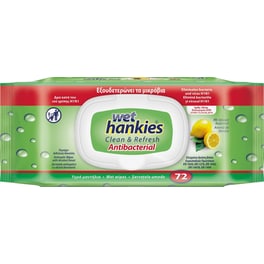Υγρά Μαντηλάκια Μέγα Wet Hankies Antibacterial Lemon 72 Τμχ