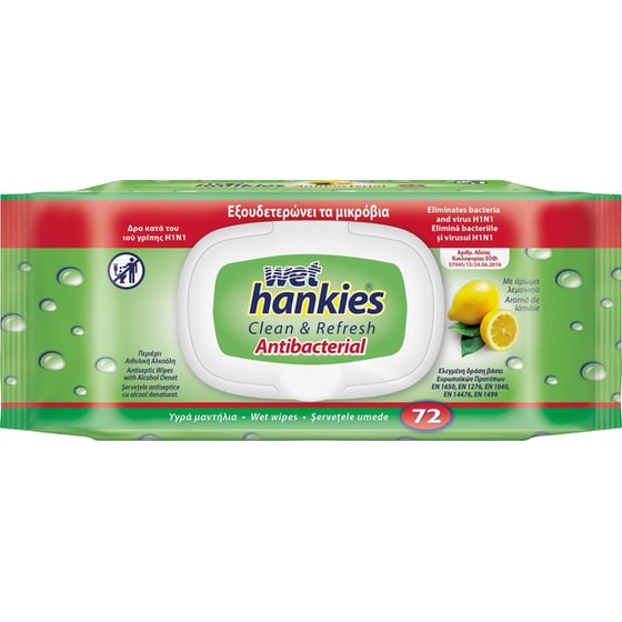 Υγρά Μαντηλάκια Μέγα Wet Hankies Antibacterial Lemon 72 Τμχ image 0