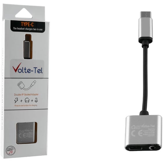 Αντάπτορας Volte-Tel USB-C male σε 3.5mm / USB-C female Ασημί image 1