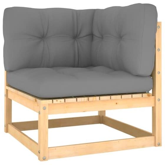 Καναπές Κήπου Γωνιακός VidaXL από Μασίφ Ξύλο Πεύκου Με Μαξιλάρια 70x70x67 cm - Γκρι image 1