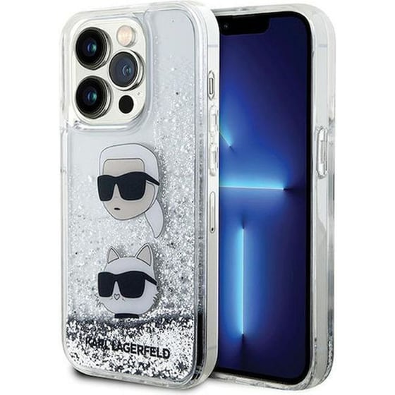Θήκη Apple iPhone 11 - Karl Lagerfeld Liquid Glitter Karl & Choupette Heads - Silver image 0