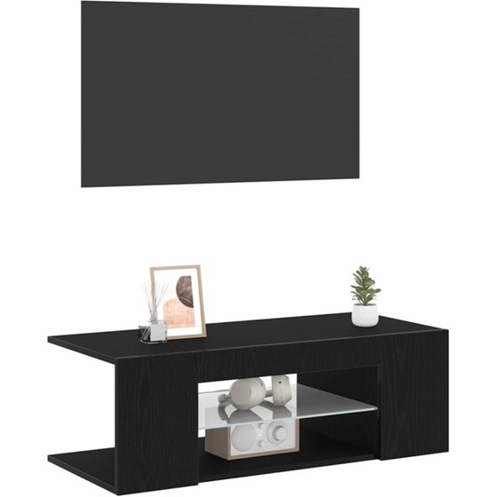 Έπιπλο Τηλεόρασης VidaXL με LED 90 x 39 x 30 cm - Μαύρη Οξιά image 1