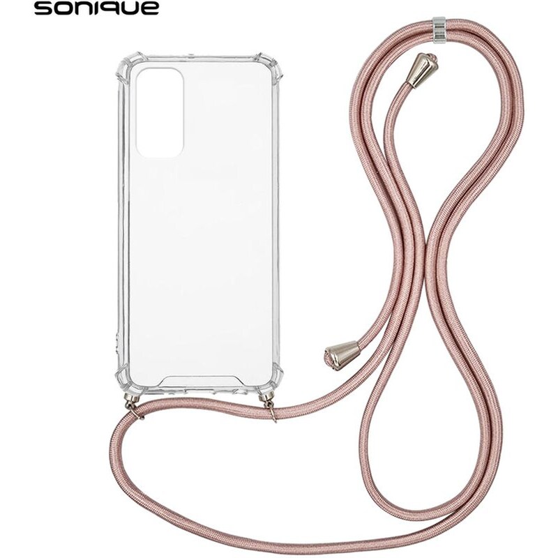Θήκη Xiaomi Xiaomi 12 Lite - Sonique Armor Clear Σιλικόνης Με Κορδόνι Ροζ Χρυσό Σατινέ - Διάφανο