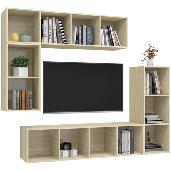 Έπιπλο Τηλεόρασης VidaXL από Μοριοσανίδα Δρυς 4 Τμχ 37x37x142.5cm - Καφέ image 1