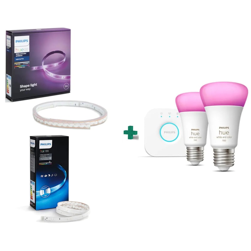 PHILIPS Σετ Philips Lightstrip Plus 2m, Plus Extension 1m Hue Brigde Hue E27 - RGBW