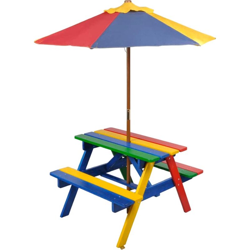 Τραπέζι Πικ-νικ με Παγκάκια/Ομπρέλα Παιδικό VidaXL από Ξύλο 75x85x52 cm - Πολύχρωμο VIDAXL