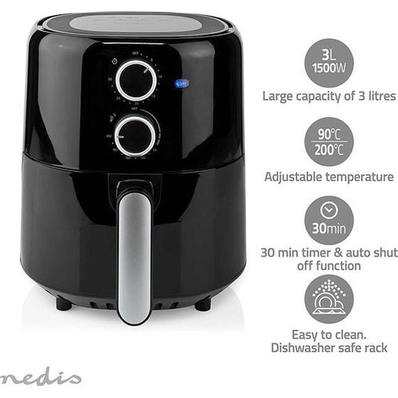 NEDIS KAAF130BK με Αποσπώμενο Κάδο 1500 W 3 L Μαύρο Φριτέζα Αέρος image 4