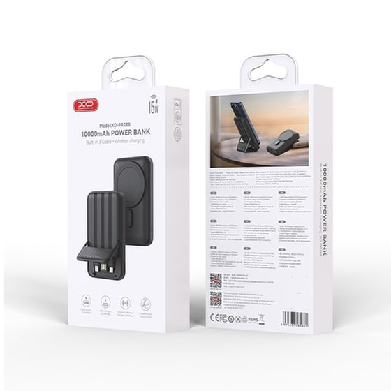 Powerbank XO PR288 10.000mAh 15W με 3 ενσωματωμένα καλώδια - Black image 3