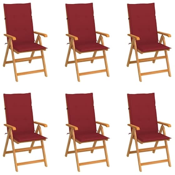 Vidaxl Καρέκλες Κήπου 6 Τεμ. Από Μασίφ Ξύλο Teak Με Μπορντό Μαξιλάρια image 1