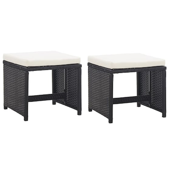 Vidaxl Σκαμπό Κήπου 2 Τεμ. Μαύρα Από Συνθετικό Ρατάν Με Μαξιλάρια image 0