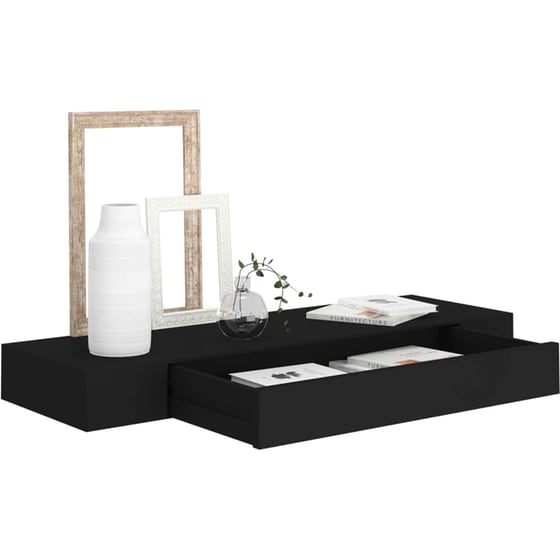 Ράφι Τοίχου VidaXL με Συρτάρι από MDF 80x25x8 cm - Μαύρο image 6