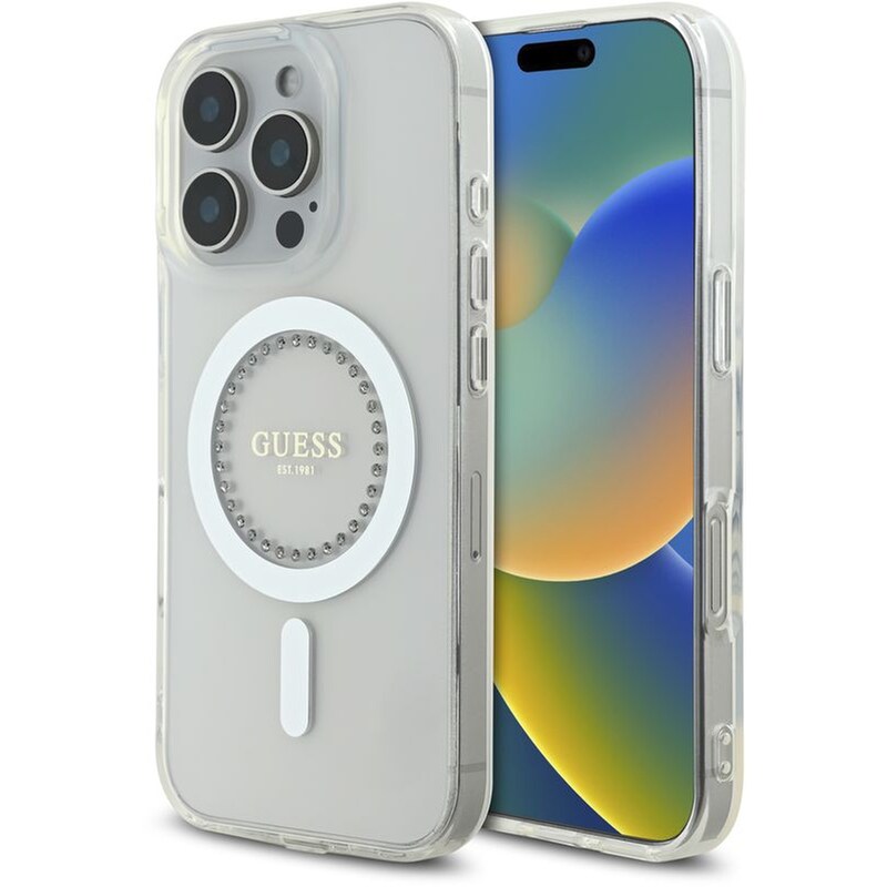 Θήκη Apple iPhone 16 Pro Max - Guess MagSafe “Rhinestones” Hard Case - White