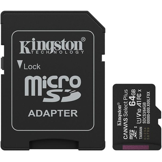 Kingston Canvas Select Plus Gen3 microSDXC 64GB Class 10 U1 V10 UHS-I με αντάπτορα image 0