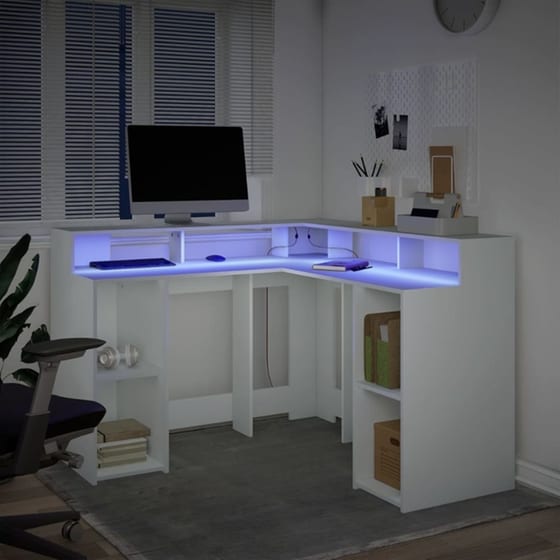 Γραφείο VidaXL με LED από Επεξεργασμένο Ξύλο 130x130x91 cm - Λευκό image 3