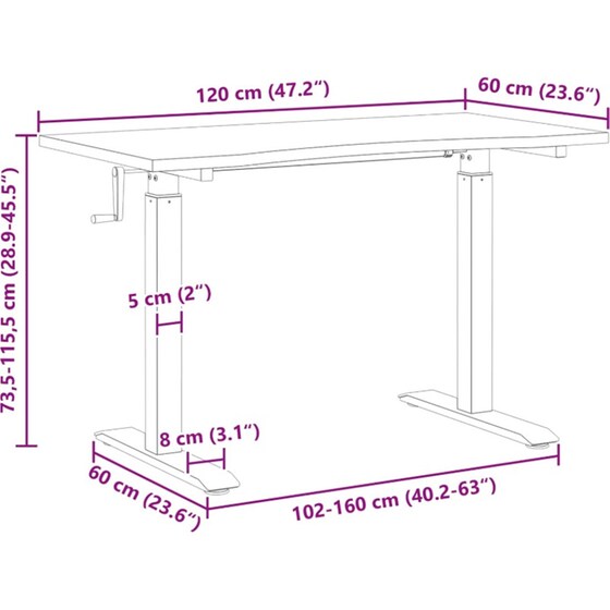 Γραφείο VidaXL από Μασίφ Ξύλο Δρυός 120x60 cm - Μαύρο και Φυσικό image 12
