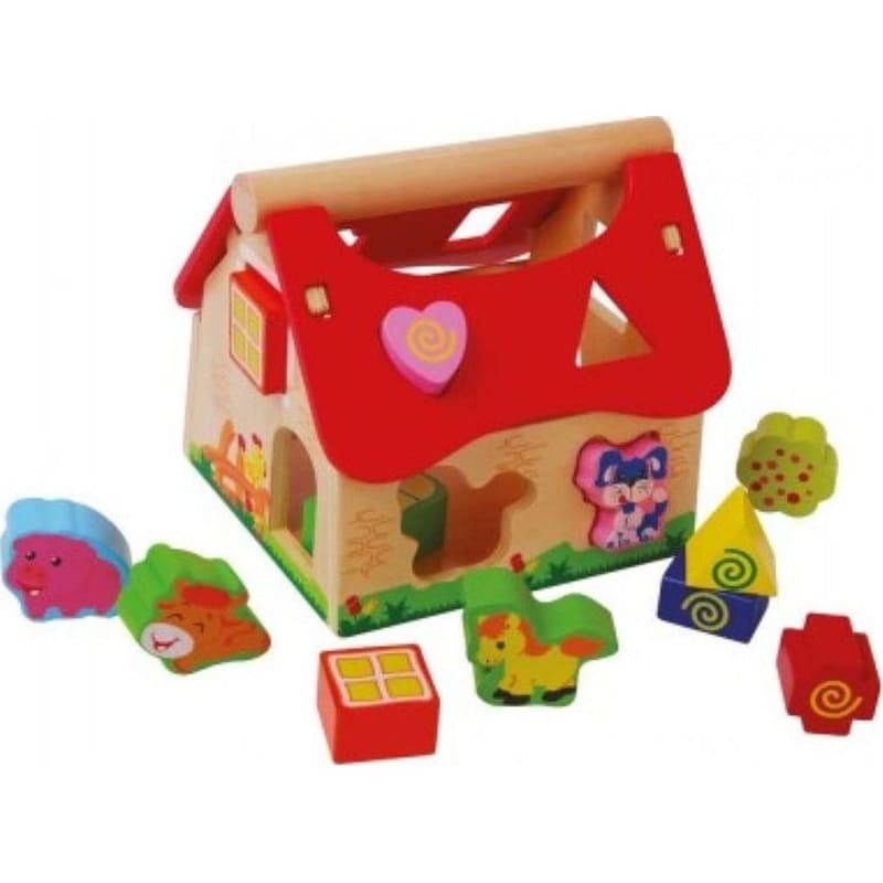 ECOTOYS Εκπαιδευτικό Ecotoys Ξύλινο Σπιτάκι Δραστηριοτήτων Φάρμα Με Ζώα 2044 - 18x19.5x18.5cm