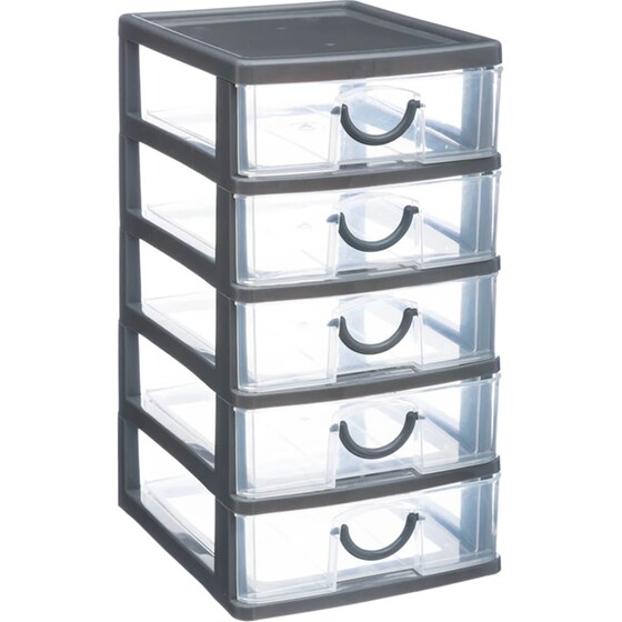 Συρταριέρα Γραφείου Spitishop από Πλαστικό 13x15x25 cm - Γκρι/Διάφανο image 0
