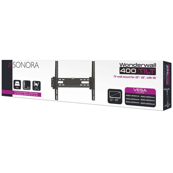 Βάση Τηλεόρασης Επιτοίχια Sonora WonderWall 400 με Κλίση 32" -55" έως 25Kg image 1