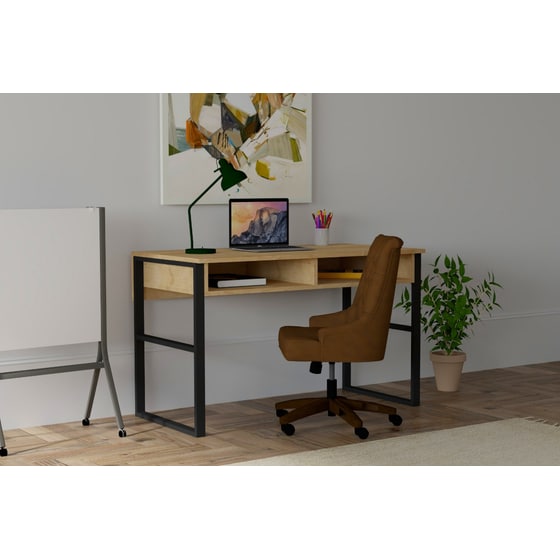 Γραφείo Μελέτης 24Mall Brescia από Μοριοσανίδα 120x60x72 cm - Μπεζ/Μαύρο image 1