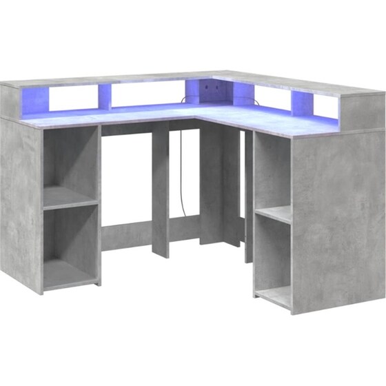 Γραφείο VidaXL με LED από Επεξεργασμένο Ξύλο 130x130x91 cm - Γκρι Σκυροδέματος image 4