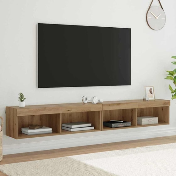 Έπιπλο Τηλεόρασης VidaXL με LED 2 τμχ 200 x 28,5 x 30 cm - Artisan Δρυς image 2