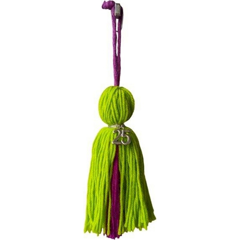 FEELBOHO Κρεμαστό Χριστουγεννιάτικο Feelboho Γούρι Χειροποιήτο 2025 Φούντα Πράσινη/Μωβ