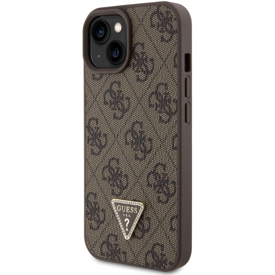 Θήκη Apple iPhone 15 - Guess Triangle Metal Logo Strass Collection Crossbody Case - Καφέ image 5