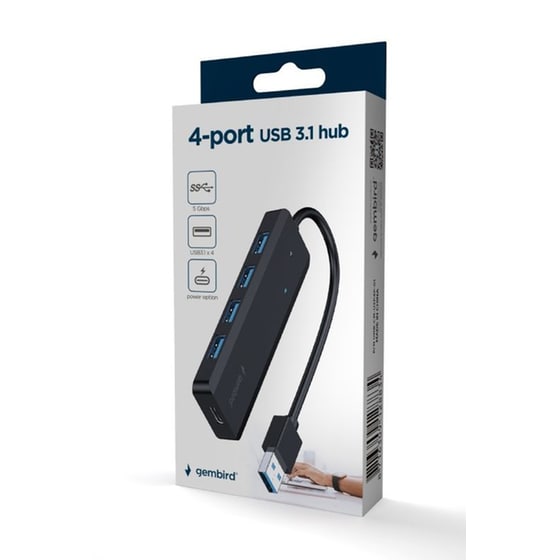 Gembird UHB-U3P4P-02 USB Hub με 4 θύρες USB 3.1 - Μαύρο image 2