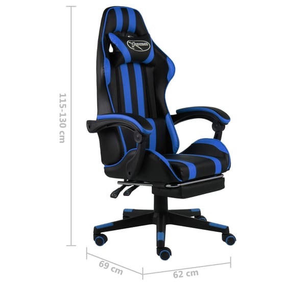Gaming Καρέκλα VidaXL Racing με Υποπόδιο από Τεχνητό Δέρμα - Μαύρη/Μπλε image 5