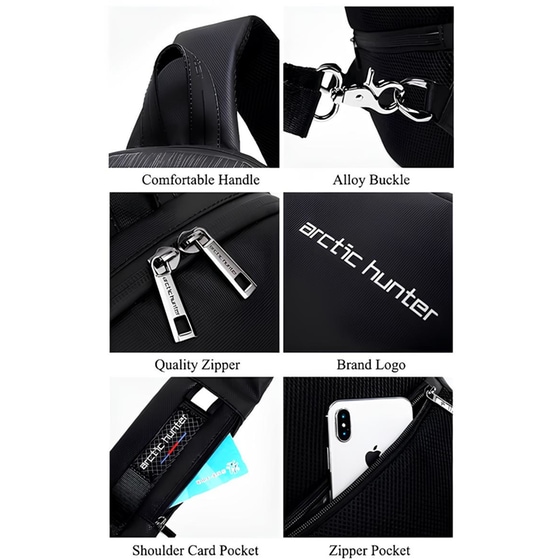 Τσαντάκι Ώμου Crossbody Arctic Hunter XB-00081-BK με Θύρα USB - 5.8lt- Μαύρο image 6