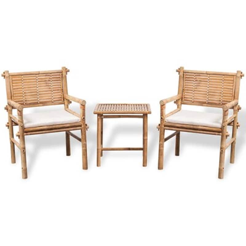 Vidaxl Σετ Επίπλων Bistro 3 Τεμαχίων Από Μπαμπού Με Μαξιλάρια