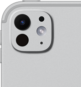 iPad Pro, back exterior, silver color, pro camera system with five-element lens and adaptive true tone flash